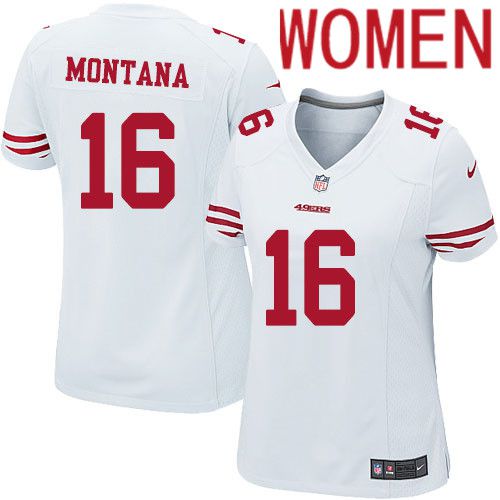 Women San Francisco 49ers 16 Joe Montana Nike White Team Color Game NFL Jersey